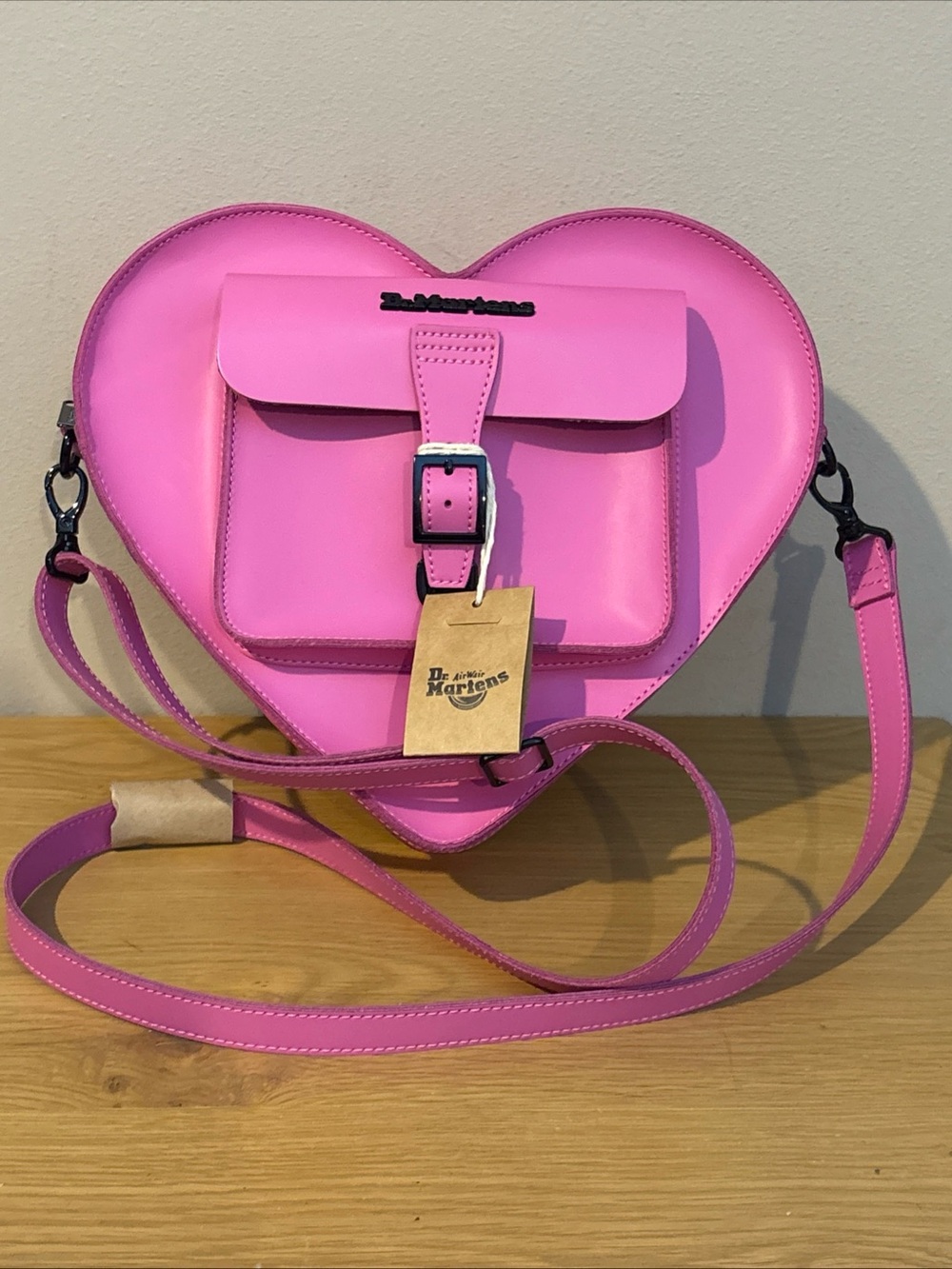 Dr. Martens Airwair Pink Heart Shaped Backpack Crossbody Bag Leather NEW